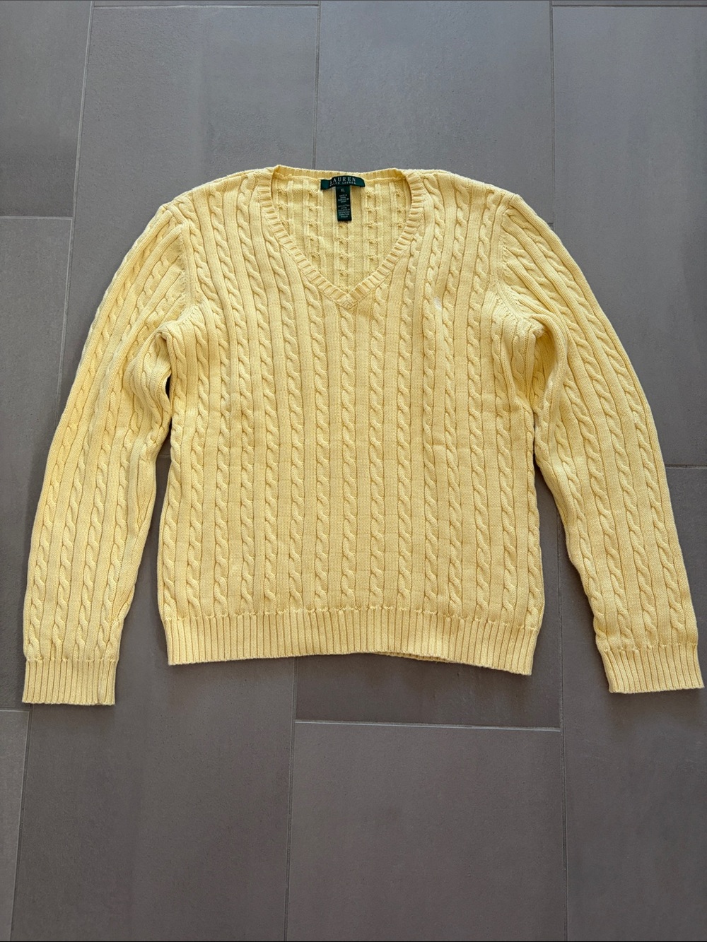 Lauren Ralph Lauren Yellow Cable-Knit V-Neck Sweater